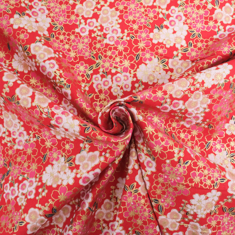 Coton Imprimé Lurex Flowers Rouge - Maison Klem